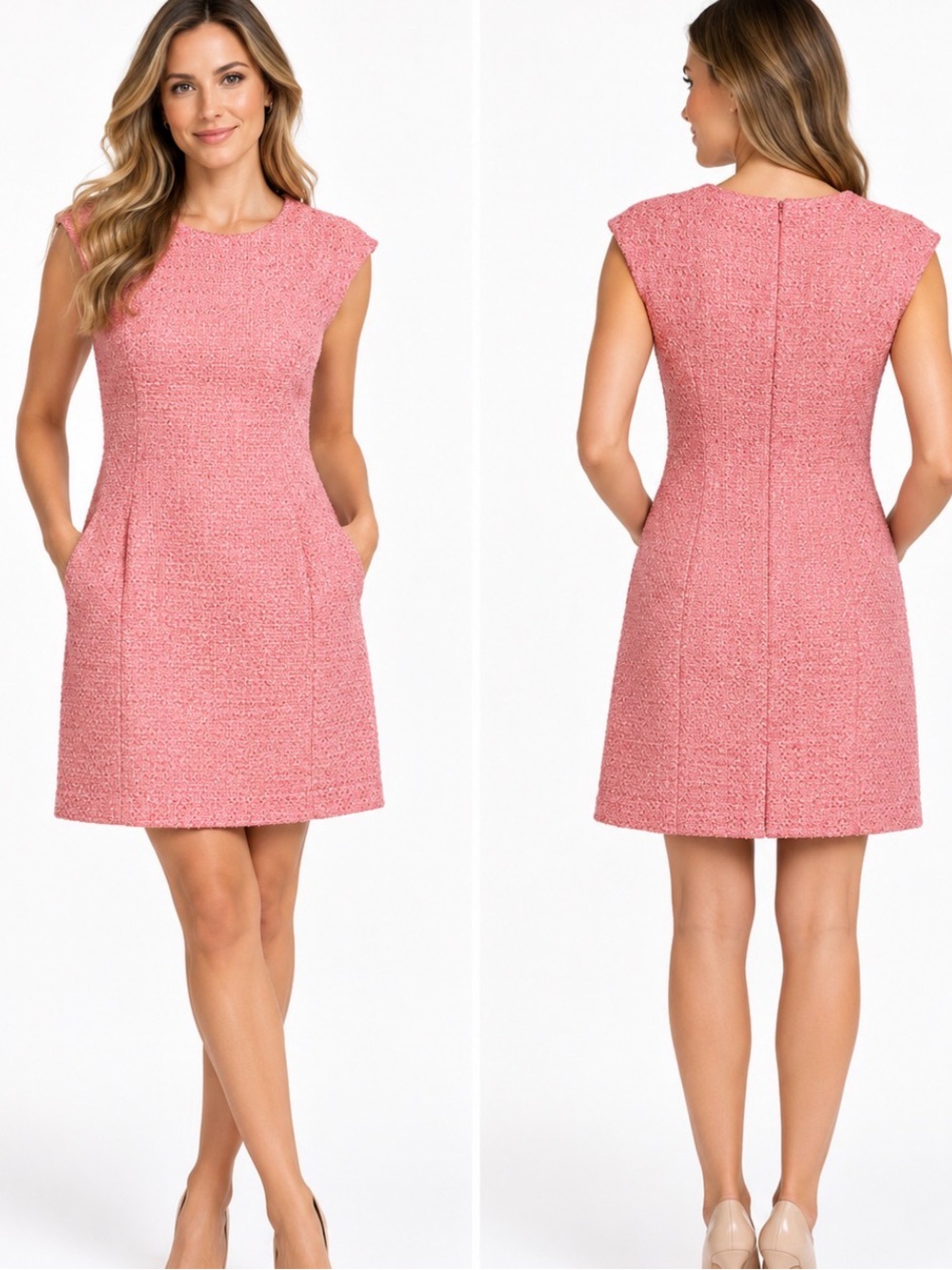 NWT Preston & York Pink Tweed Textured Sheath Dress Size 8 Pockets